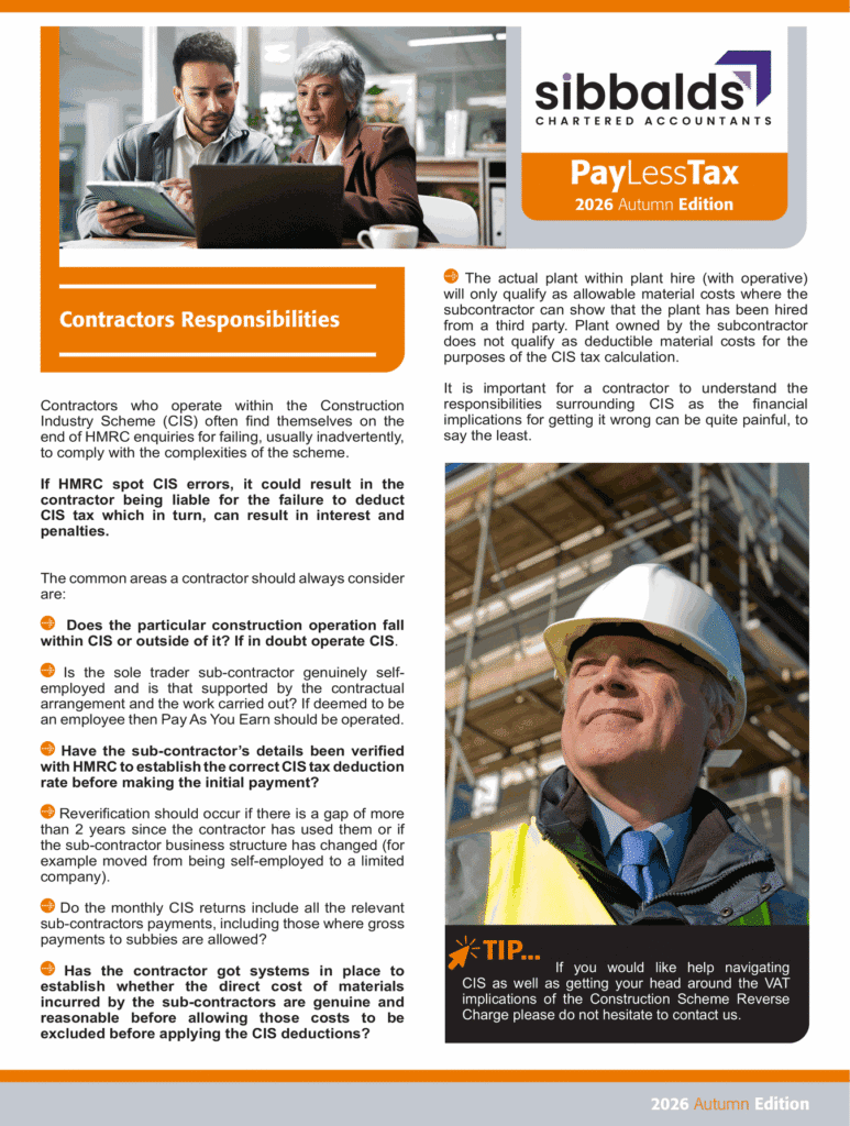 Front page of the Sibbalds Pay Less Tax newsletter, Autumn 2026 edition